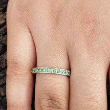 Tsavorite Garnet Eternity Bands Ring 925 Sterling Silver Ring Wedding Band.