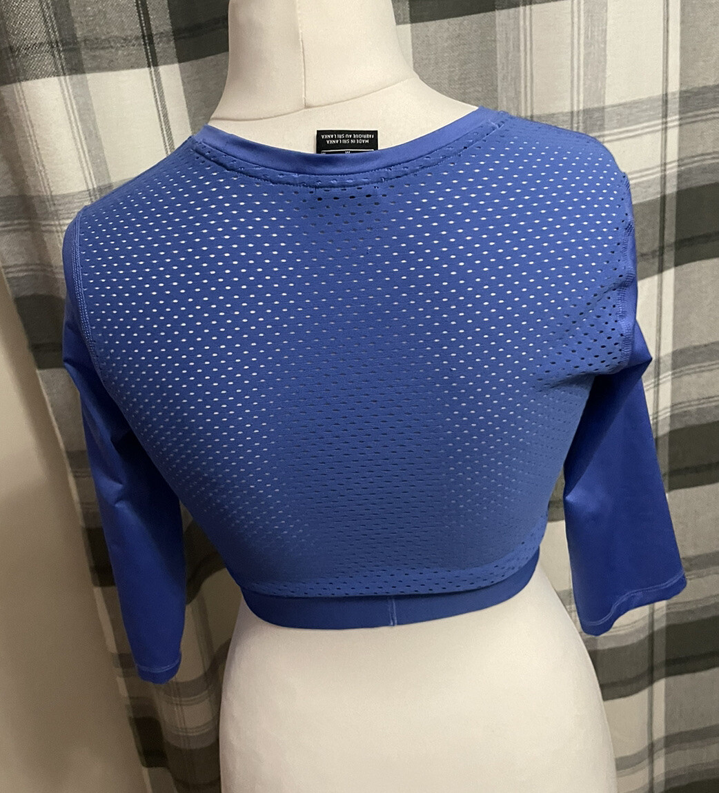nike pro bright blue ladies cropped sports top long sleeve uk m Hyper Cool View 2