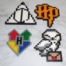 :: Perler Pixel Bead Art  HARRY POTTER ICONS logo hedwig crest hallows handmade