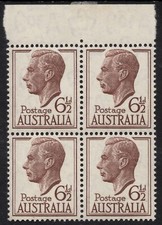 AUSTRALIA 1952  6.1/2d BROWN KING GEORGE VI  SELVEDGE BLOCK OF (4) MNH