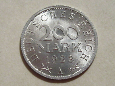 Germany 1923-A 200 Mark Coin Weimar Republic KM#35 AU/Unc high