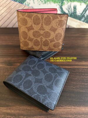 BN Coach Mens In Wallet In Blocked Signature Canvas Leather