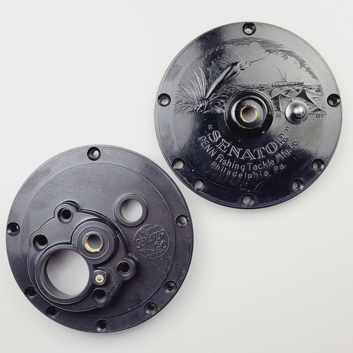 Penn Senator 114 6/0 (NOT H) Plate Set (BLACK) - Vintage Reel Part
