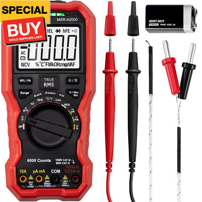 Digital Multimeter Voltmeter Tester TRMS 6000 Counts, AC DC Current Voltage Mete