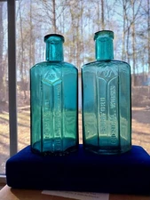 2 Antique Rumford Chemical Works Glass Bottles 5.75” Teal Apothecary 