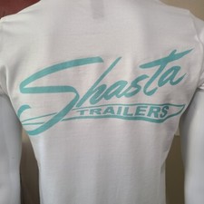 Vintage Travel Trailer T-shirt Shasta Trailers In Turquoise Lettering Vintage Travel Trailer T-shirt Shasta Trailers In Turquoise Lettering