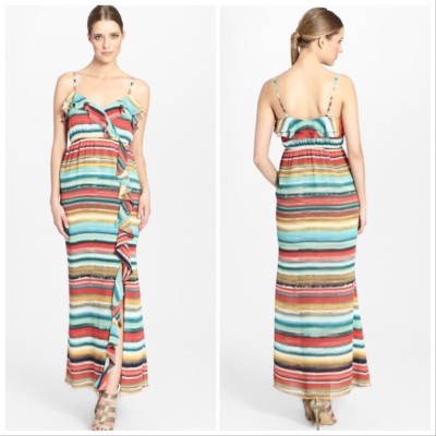 Cynthia Steffe "Kyla" Ruffle Trim Boho Chiffon Maxi Dress Size 10 | eBay