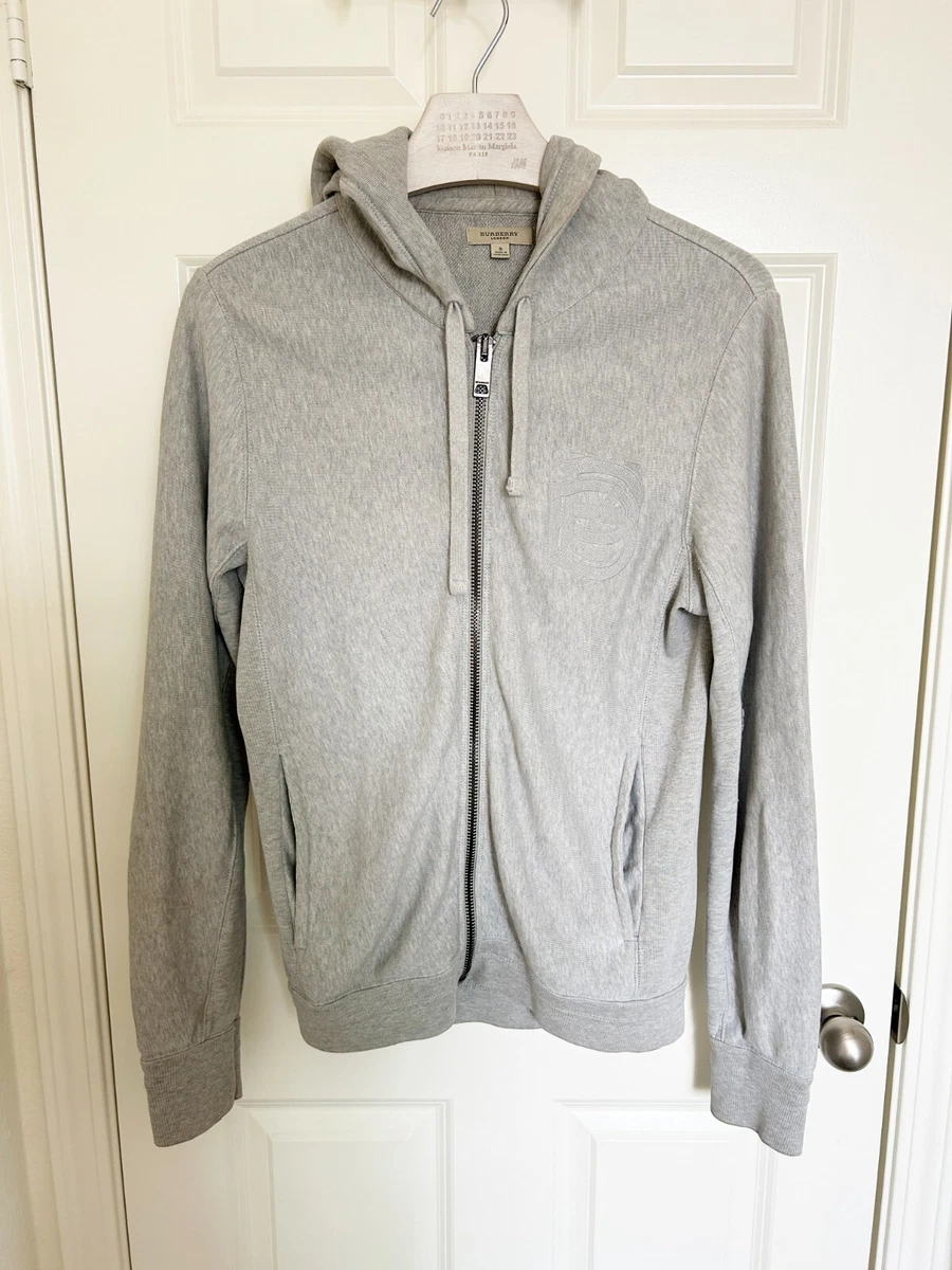 Vintage Burberry Men London Full Zip hoodie Sweater Grey Logo Size S/M