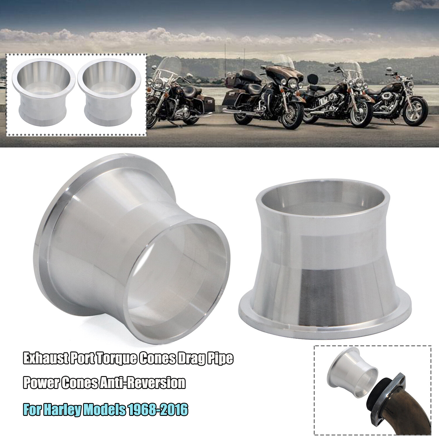 Exhaust Power Torque Cones for Harley 19862016 Twin Cam Sportster Drag