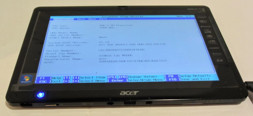 Acer Iconia W500P-BZ841 - Wi-Fi, 10.1in - NO SSD  - Black - WORKS AS IS - READ - Image 3 of 4