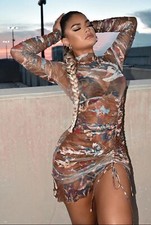 Angelic Moments Ruched Mini Dress - Brown/combo