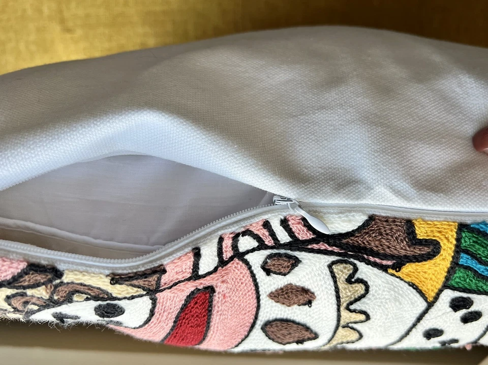 Laurel Burch Inspired Abstract Cat Embroidered Throw Pillow Cover 18x18 - Image 4 of 4