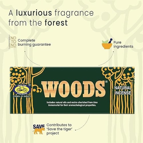 Cycle Pure-Woods Natural Incense Sticks, 9 Inch, Pack of 2 - Picture 2 of 7