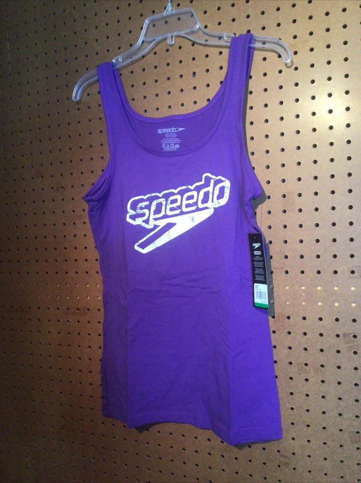 Camiseta sin mangas deportiva Speedo para mujer nueva con etiquetas púrpura logotipo de natación grande o mediana Foto 3 de 4