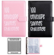 2 PCS 100 Envelopes Money Saving Challenge Binder Pink+Black Budget Book