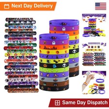 xutengy 48 Halloween Slap Bracelets Rubber Wristbands Party Favors Trick or