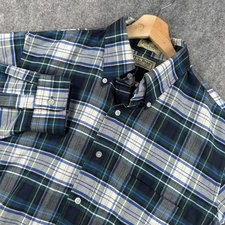 Vintage LL Bean Shirt Mens 16-33 Green Blue Plaid Button Down Made in USA 90s