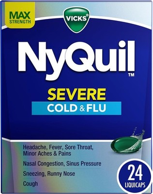 Vicks NyQuil Severe Cold, Flu, & Congestion Medicine, 24 Liquicaps, Maximum Stre