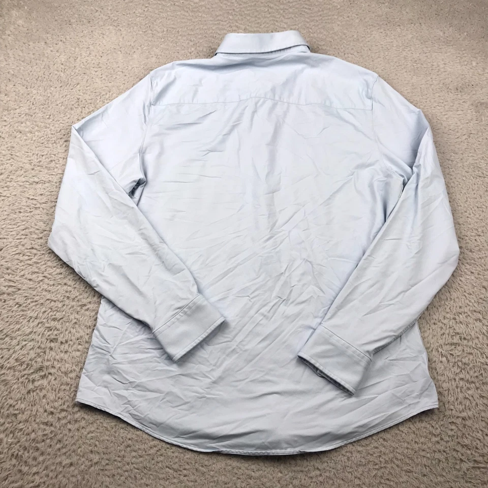 Camisa Rhone Commuter L Slim Fit Azul Tecido Italiano Fino Elástico LS Botão para Cima - Imagem 4 de 4