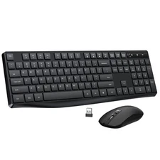 Wireless Keyboard and Mouse Combo, 2.4G Full-Sized Ergonomic Keyboard Mouse, ...