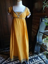 Handsewn Yellow Silk Sari 1810s Regency Ball Dress Jane Austen Bridgerton Style