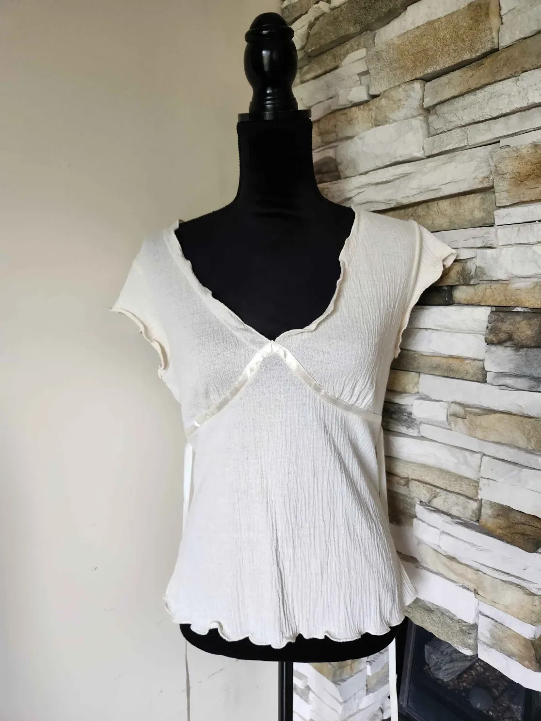 Self Esteem Juniors White Crochet Trim Babydoll Top Size: XL
