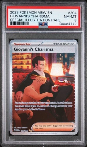 2023 POKEMON MEW EN-151 SPECIAL ILLUSTRATION RARE #204 GIOVANNI'S CHARISMA PSA 8