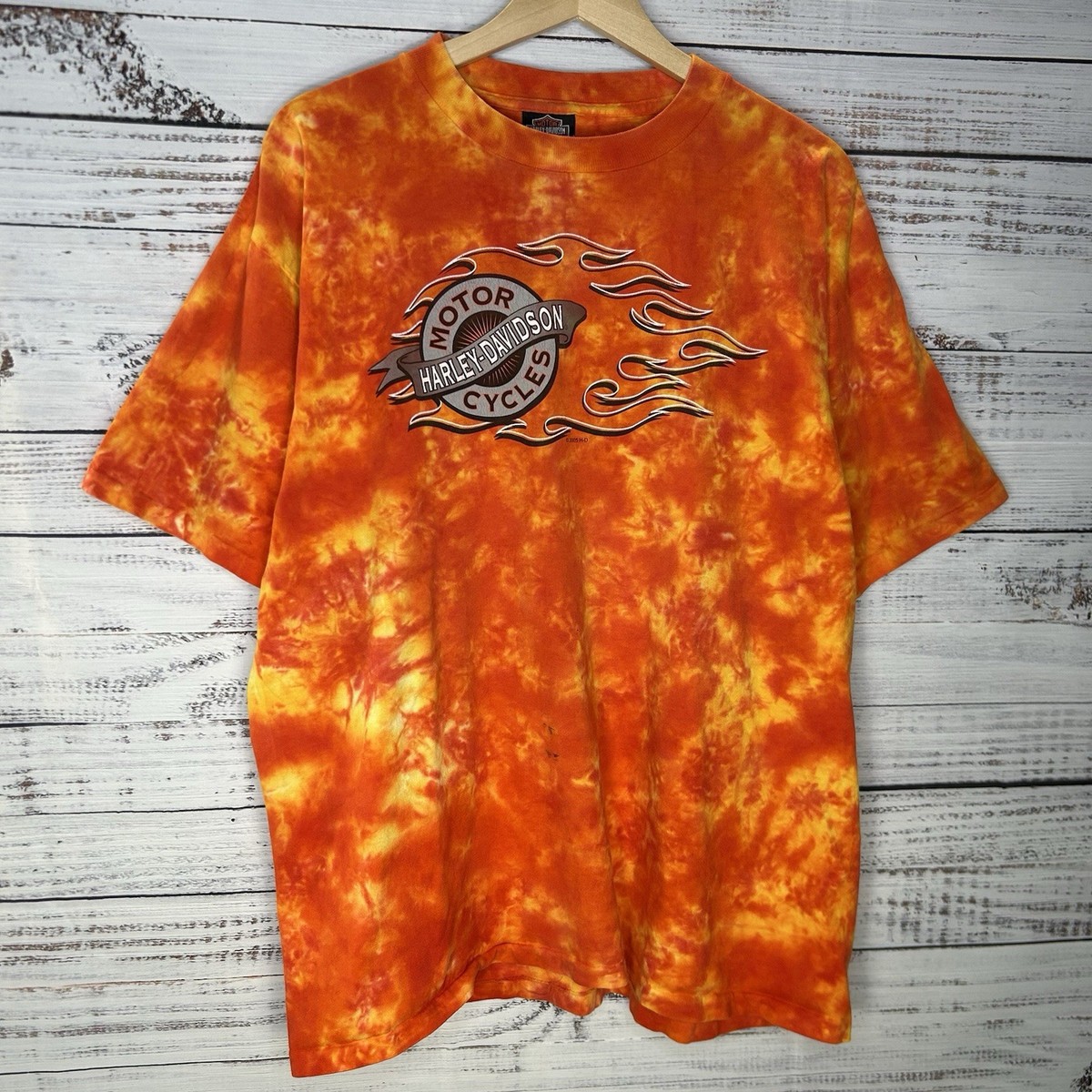 Vintage Harley Davidson Flames Fire Single Stitch Tie-Dye Graphic 