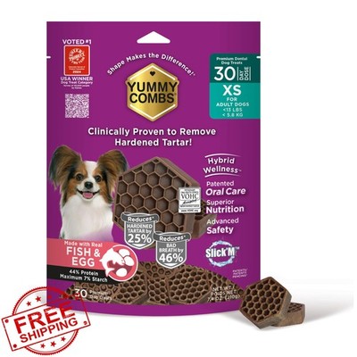 Yummy Combs Dog Dental Treats Extra Small Fish Egg 30 Count VOHC Approved