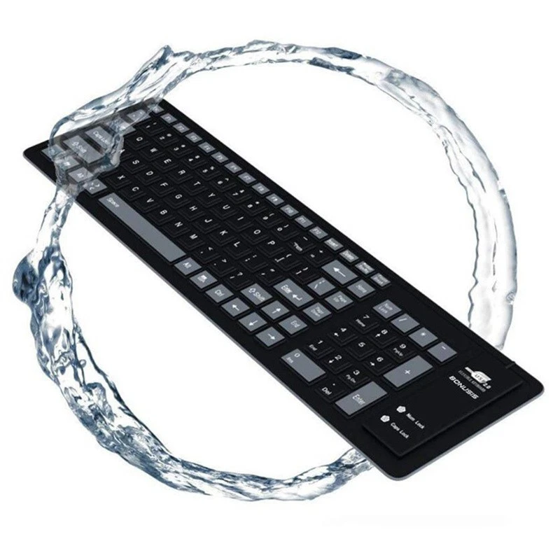 Wired Keyboard Foldable Silicone USB Flexible Waterproof Slim For PC - Image 3 of 4