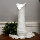 Vintage FENTON? Milk Glass Hobnail Stretch Swung Vase 13.5"x4" 16 Fingers