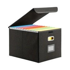 Portable File Organiser Box with Lid, Foldable Filing Storage Boxes with Plastic