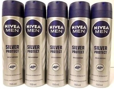 5X MEN NIVEA DEODORANT SPRAY 150ml-91g / 48h SILVER PROTECT SECA RÁPIDO