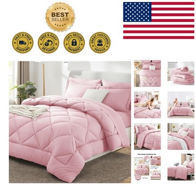 Stylish King Comforter Set - 7 Pieces of OEKO-TEX Certified Soft Bedding in Pink