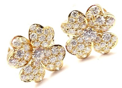 Van Cleef & Arpels Cosmos 18k Gold Diamond Flower Earrings Authenticated