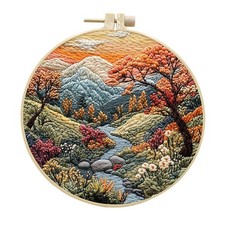 Embroidery Starter Kit for Adult Beginner with Landscape Tree Mountain River ...