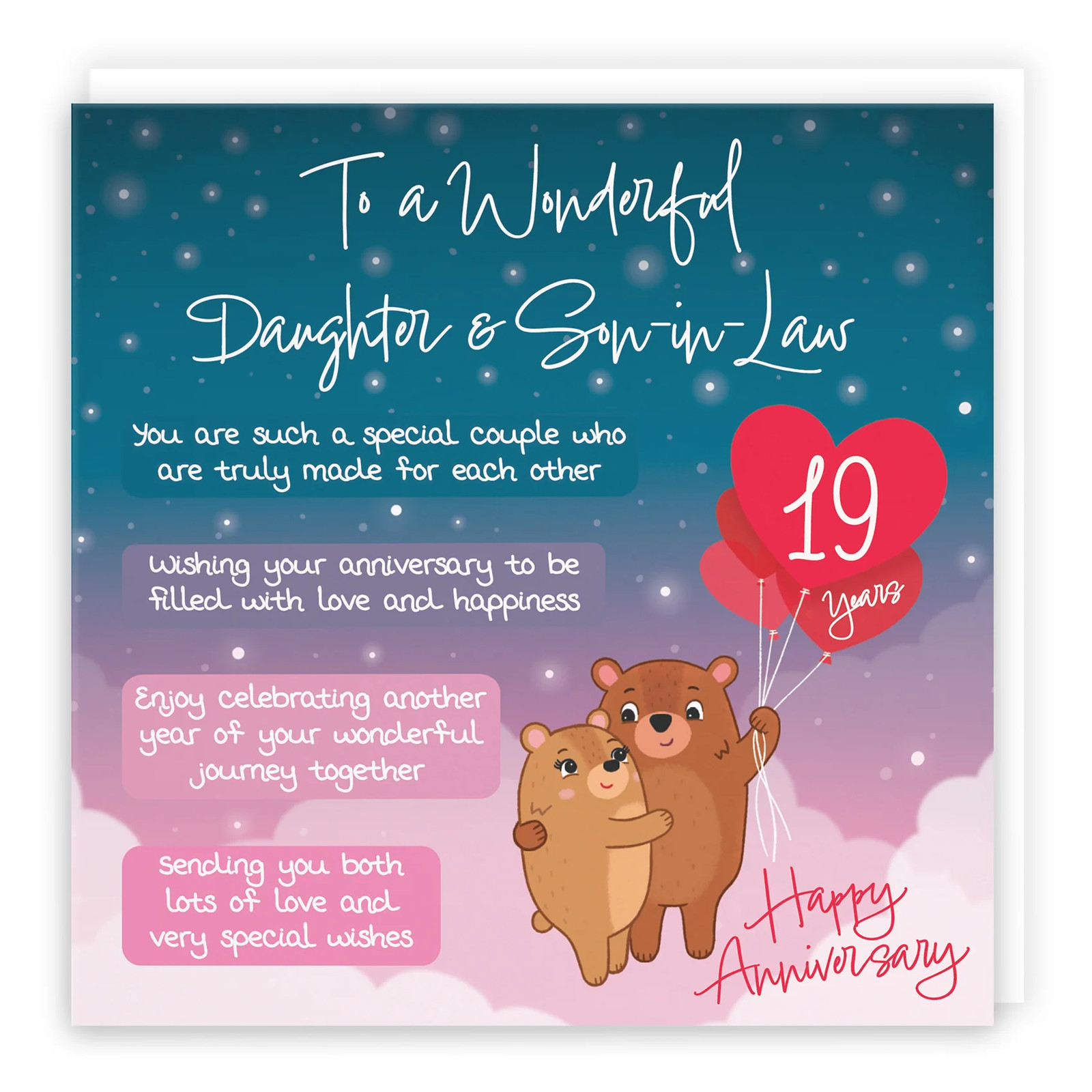 19th Daughter And Son In Law Anniversary Card Starry Night Cute Bears