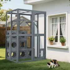 Cat Enclosure with Double Enter Doors shelves Weatherproof Pine Wood Playground