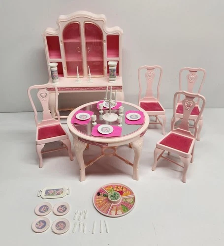 Vintage 1984 Genuine Mattel Barbie Fashion Dining Room Set with Hutch Buffet
