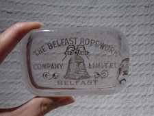 Antique Belfast Ropework Co Glass Block Advertising Paperweight
