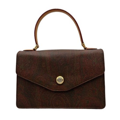 Etro Bag Paisley Pattern Cylindrical PVC Leather Brown Metal Fittings