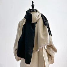 Reversible Cashmere Feel Shawl Wrap Scarf Beige Black Oversized Blanket 72.8in