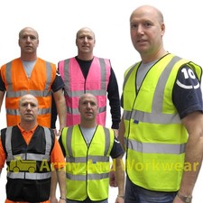 Hi Viz Safety Vest Waistcoat Jacket Mens Workwear EN471 Reflective Tape Work