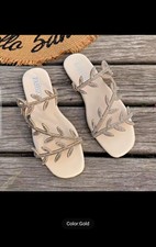 Women Rhinestone Flat Sandals Summer Slip-On Beach Slippers PU Comfort Casual