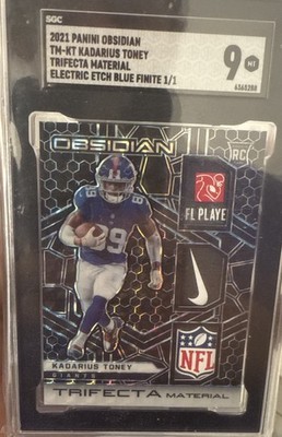 2021 Panini Obsidian Trifecta Material Rookie Kadarius Toney blue finite 1/1