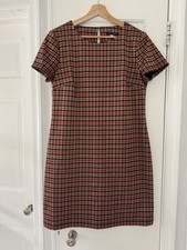 Tommy Hilfiger Dress Womens 8 Beige Plaid Short Sleeve Sheath Knee Length Work