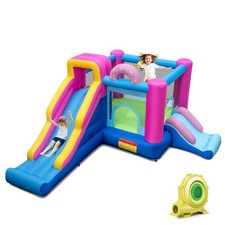 Inflatable Bounce House w/Slides Jumping Area Climbing Wall 735W Blower for Yard