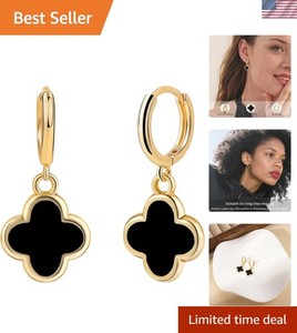 Authentic Luxury Four Leaf Clover Dangle Earrings - 14K Gold Plated, Eco-Friendly Design