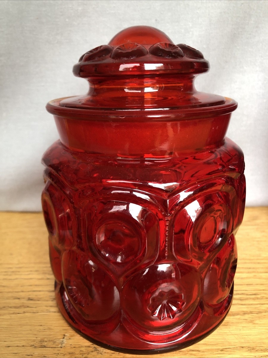 2 Moon & Stars Amberina Orange Red Vintage LE Smith Glass Canister