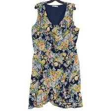 Old Navy Dress Faux Wrap Floral Cottage Dark Academia Retro Boho Midi Blue XXL